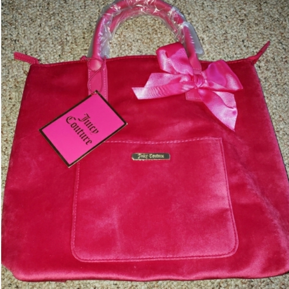 Juicy Couture hot pink velvet bag tote or shoulder - Picture 5 of 8